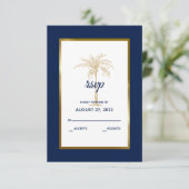 Elegante Navy Blue Gold Palm Tree Moderne Hochzeit RSVP Karte (Stehend Vorderseite)