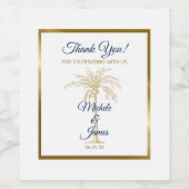 Elegante Navy Blue Gold Palm Tree Moderne Hochzeit Weinetikett (Einzelnes Label)