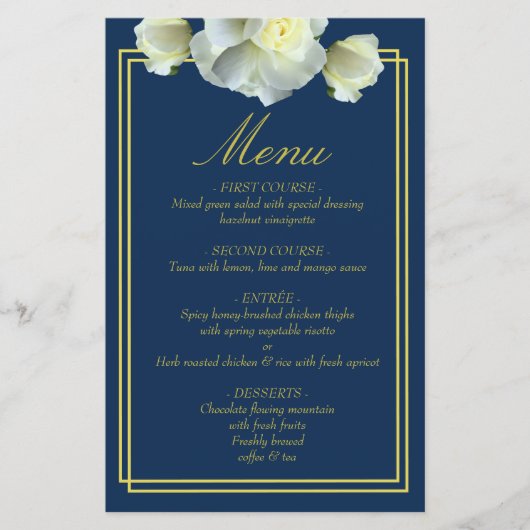 Elegante Navy Blue Gold Script Menü Dbl Frame Card (Vorderseite)