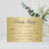 Elegante Navy Blue Gold Script Wahl Hochzeit RSVP Karte (Stehend Vorderseite)