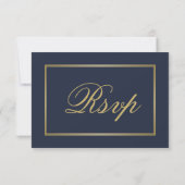 Elegante Navy Blue Gold Script Wahl Hochzeit RSVP Karte (Rückseite)