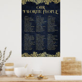 Elegante Navy Blue Gold Swirl Hochzeitsskala Poster (Küche)