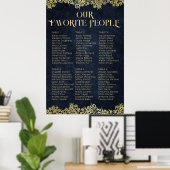 Elegante Navy Blue Gold Swirl Hochzeitsskala Poster (Heimbüro)