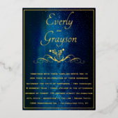Elegante Navy Blue & Gold Wedding Fairy Lights Folieneinladung (Vorderseite)