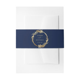 Elegante Navy Blue Golden Foliage Hochzeit Einladungsbanderole