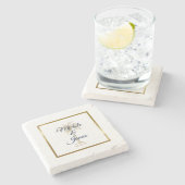 Elegante Navy Blue Golden Palm Tree Moderne Hochze Steinuntersetzer (Seitenansicht)