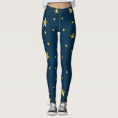 Elegante Navy Blue Golden Stars Leggings (Vorderseite)