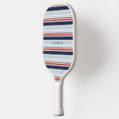 Elegante Navy Blue & Gray Coastal Streifen Custom Pickleball Schläger (Links)