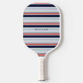 Elegante Navy Blue & Gray Coastal Streifen Custom Pickleball Schläger