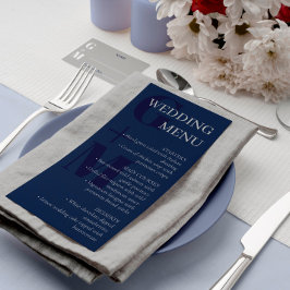 Elegante Navy Blue Gray Typografy Wedding Menu Menükarte