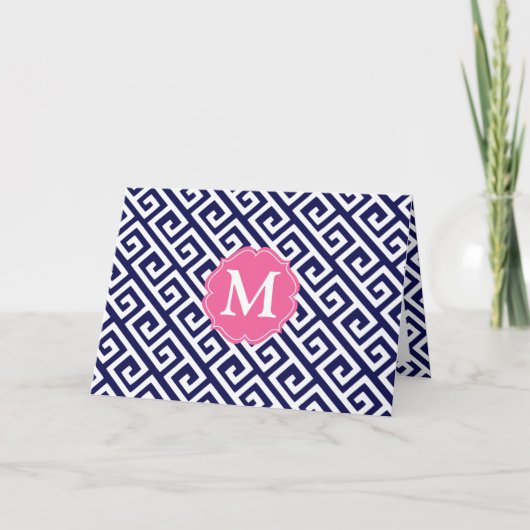 Elegante Navy Blue Griechischer Schlüssel Personal (Vorderseite)