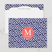 Elegante Navy Blue Griechischer Schlüssel Personal Einladung (Vorne/Hinten)