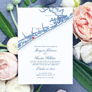 Elegante Navy-Blue-Hochzeit North Topsail Beach Ka Einladung
