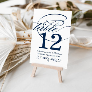 Elegante Navy-Blue-Hochzeitscalligraphie Tischnummer