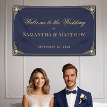 Elegante Navy Blue Imitate Gold Verzierte Hochzeit