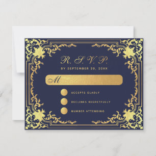 Elegante Navy Blue Imitats Goldene Jahreszeit RSVP Karte