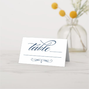 Elegante Navy-Blue-Kalligrafie-Hochzeit Platzkarte