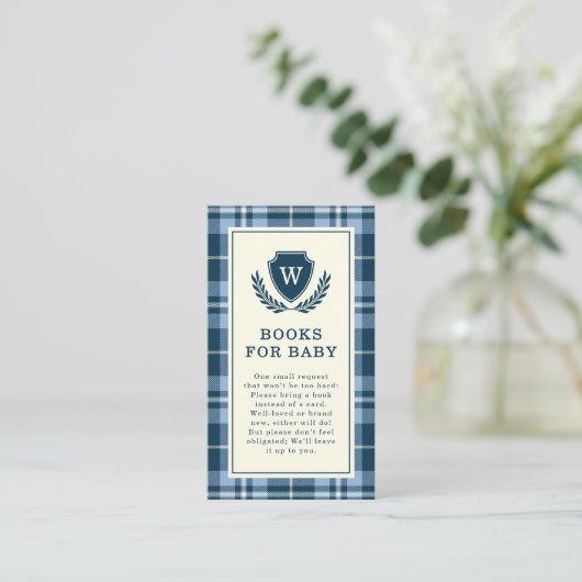 Elegante Navy Blue Kariert Monogram Books for Baby Begleitkarte (Stehend Vorderseite)