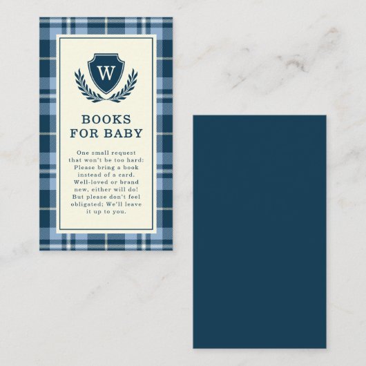 Elegante Navy Blue Kariert Monogram Books for Baby Begleitkarte (Vorne/Hinten)