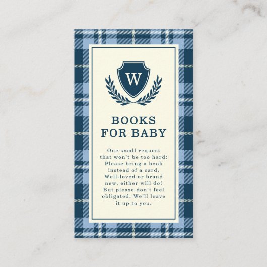 Elegante Navy Blue Kariert Monogram Books for Baby Begleitkarte (Vorderseite)