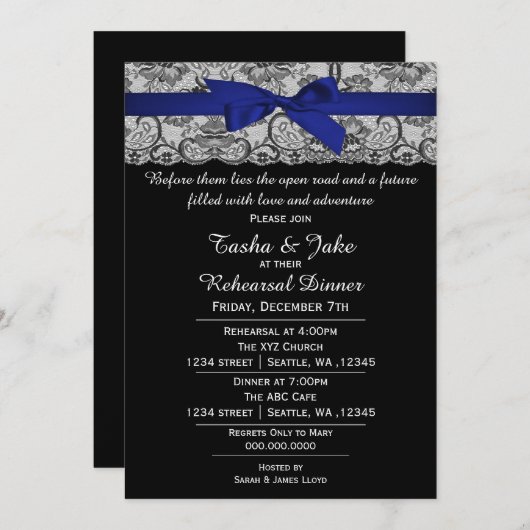 Elegante Navy Blue Lace Probe Einladung (Vorne/Hinten)