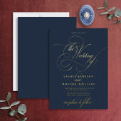 Elegante Navy Blue Modern Calligraphy Wedding Foil Folieneinladung