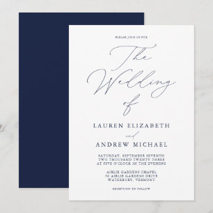 Elegante Navy Blue Moderne Minimalistische Hochzei Einladung