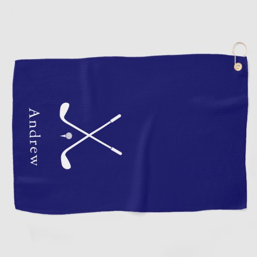 Elegante Navy Blue Moderne Mit Monogramm Golfhandtuch (Horizontal)