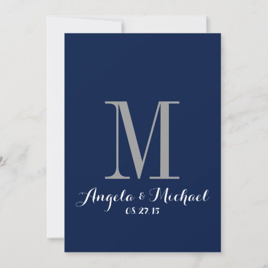 Elegante Navy Blue Monogram Hochzeit Einladung (Vorderseite)