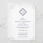 Elegante Navy Blue Monogram Wedding Invitation Car Einladung (Vorderseite)
