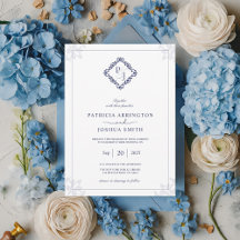 Elegante Navy Blue Monogram Wedding Invitation Car