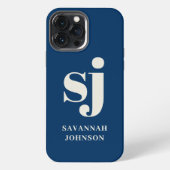 Elegante Navy-Blue-Monogramm-Initialen iPhone Hülle (Rückseite)