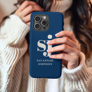 Elegante Navy-Blue-Monogramm-Initialen iPhone 13 Pro Max Hülle