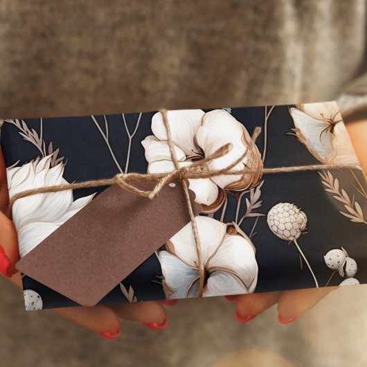 Elegante Navy Blue Muster Blume Geschenkpapier Set