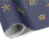 Elegante Navy Blue n Gold Snowflake Weihnachtsstar Geschenkpapier (Rolleneckpunkt)