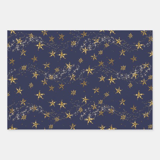 Elegante Navy Blue n Gold Snowflake Weihnachtsstar Geschenkpapier Set (Vorderseite)