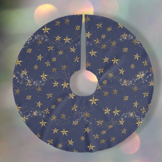 Elegante Navy Blue n Gold Snowflake Weihnachtsstar Polyester Weihnachtsbaumdecke