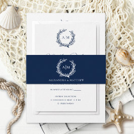 Elegante Navy Blue Nautical Coral Reef Hochzeit Einladungsbanderole
