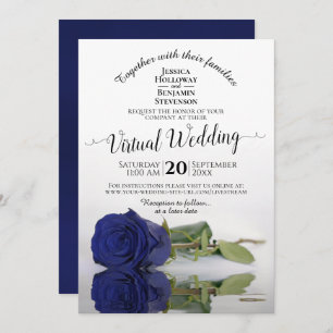 Elegante Navy Blue Reflating Rose Virtual Wedding Einladung