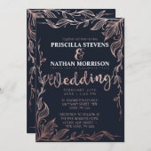 Elegante Navy Blue Rose Gold Blumenstrauß Einladung (Vorne/Hinten)