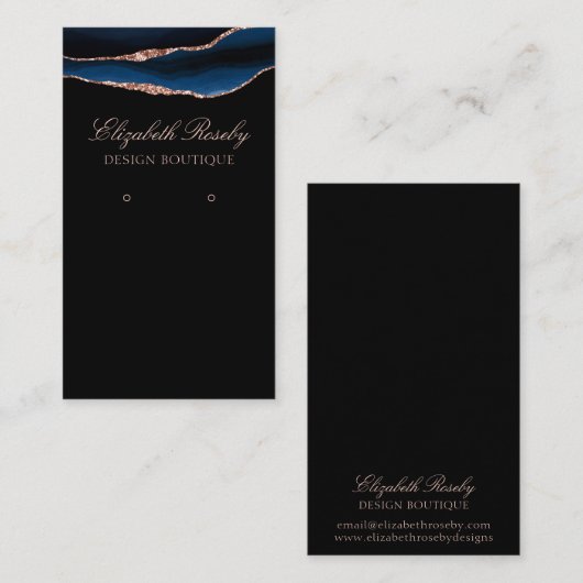 Elegante Navy Blue Rose Gold Erring Schmuck Black Visitenkarte (Vorne/Hinten)