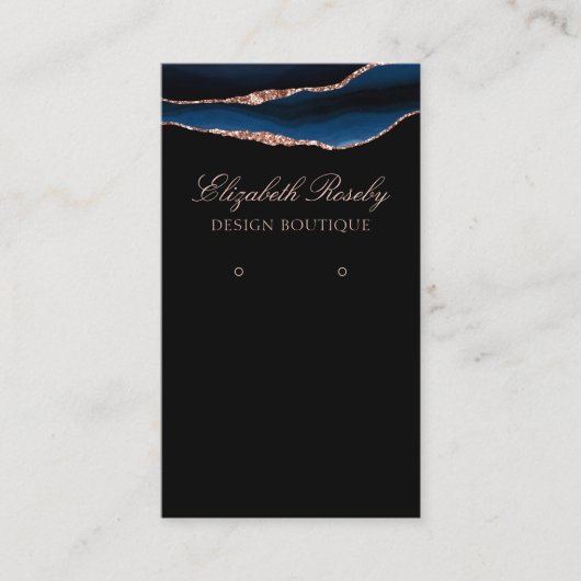 Elegante Navy Blue Rose Gold Erring Schmuck Black Visitenkarte (Vorderseite)
