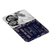 Elegante Navy Blue Rose Gold Floral Save the Dates Magnet (Rechte Seite)