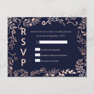 Elegante Navy Blue Rose Gold Floral UAWG Postkarte