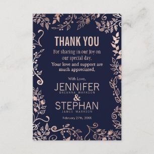 Elegante Navy Blue Rose Gold Floral Vielen Dank Ka Dankeskarte