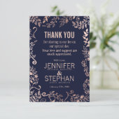 Elegante Navy Blue Rose Gold Floral Vielen Dank Ka Dankeskarte (Stehend Vorderseite)