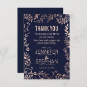 Elegante Navy Blue Rose Gold Floral Vielen Dank Ka Dankeskarte (Vorne/Hinten)