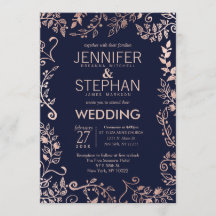 Elegante Navy Blue Rose Gold Floral Wedding