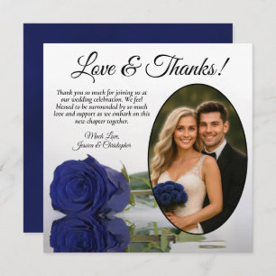 Elegante Navy Blue Rose Oval Foto Romantische Hoch Dankeskarte