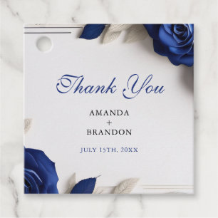 Elegante Navy Blue Rose & Silver Glitzer Hochzeit Geschenkanhänger
